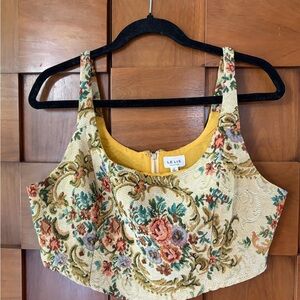 Le Lis Cream Floral Tapestry Crop Top with Multicolor Blooms
